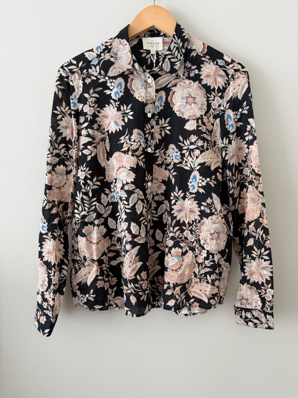 NWT - Sezane - Pierro Shirt - Black / Floral Print - Picture 3 of 11